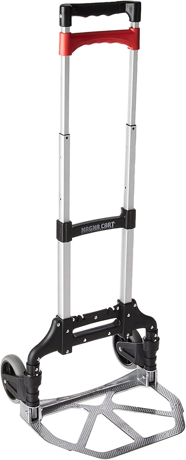 Magna Cart Foldable Hand Truck – 150 Lbs Capacity Aluminum Dolly with Wheels for Easy Transport | Black/Red