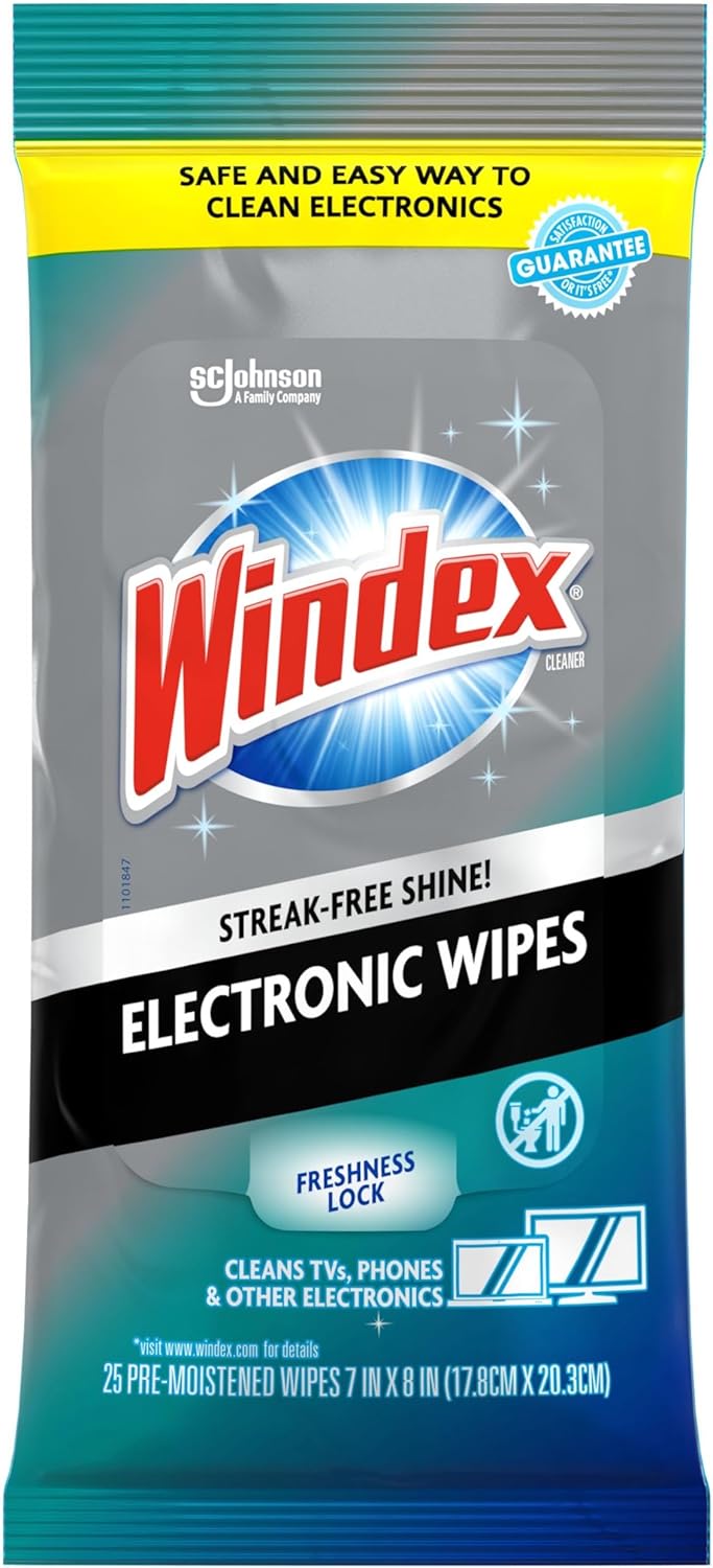 Windex Electronic Cleaning Wipes: Pre-Moistened Screen Wipes for TVs, Phones, Laptops & More, 25 Count