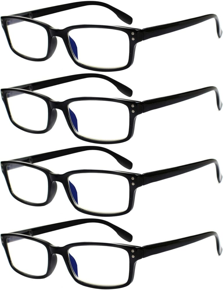 Kerecsen 4 Pack Reading Glasses for Men & Women – Lightweight Black Rectangular Readers with Spring Hinges (2.00 Strength)