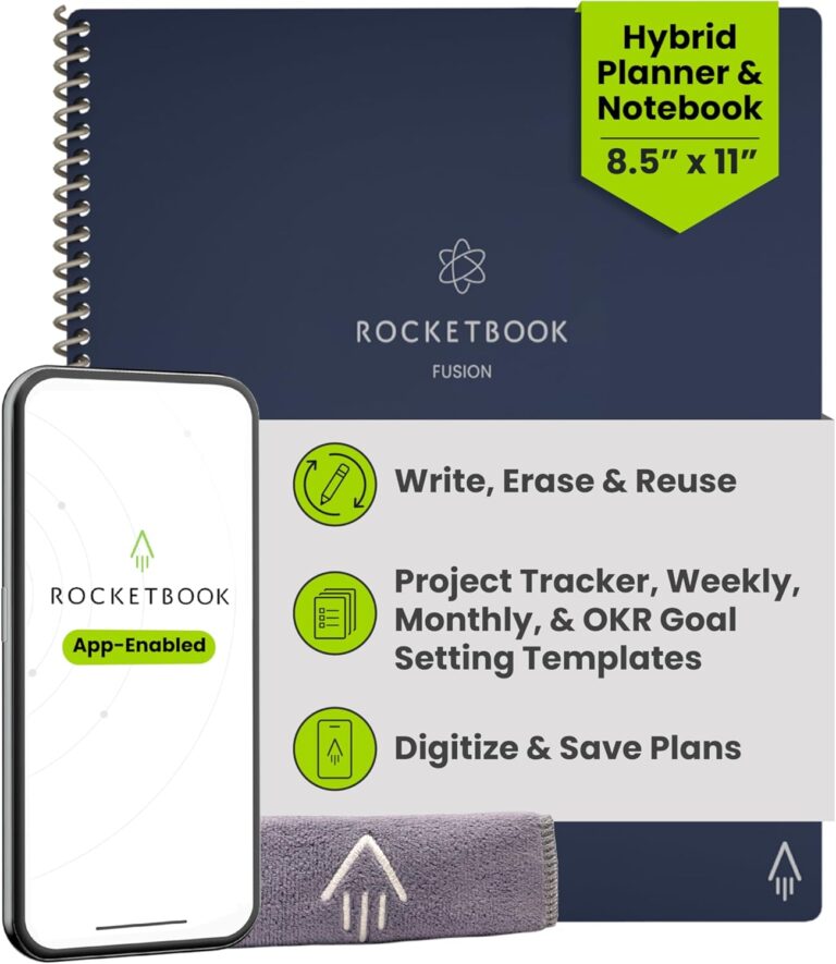 Rocketbook Fusion Hybrid Reusable Planner & Notebook | Undated Planner with Goal Tracker, Letter Size 8.5×11, Blue