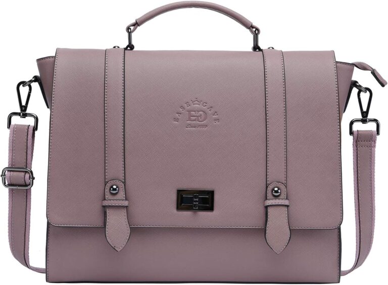EaseGave Women’s 17 Inch Laptop Briefcase | Vintage Purple Saffiano Eco-Leather Bag, Multi-Compartment Work Tote