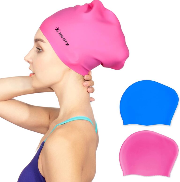 Keary 2 Pack Silicone Swim Cap for Long Hair – Waterproof, Covers Ears, Soft & Anti-Slip Swimming Cap for Women & Girls
