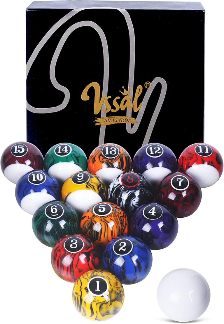 Billiard Balls Set: 16 Ball Pool Table Balls in Marble-Swirl & Classic Style for Professional Play