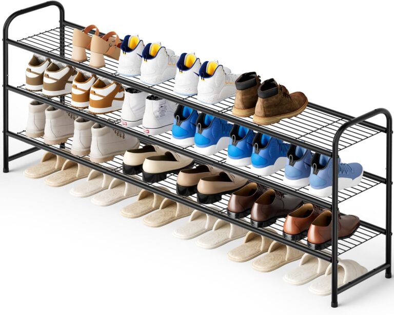 KEETDY 3-Tier Long Shoe Rack: Wide Stackable Metal Shoe Organizer for Closet, Entryway & Bedroom