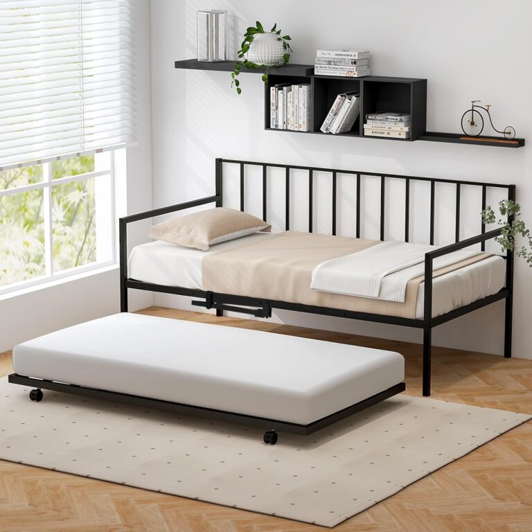 Giantex Twin Metal Daybed with Trundle | Space-Saving Sofa Bed with Steel Slat Support & Lockable Casters, Black