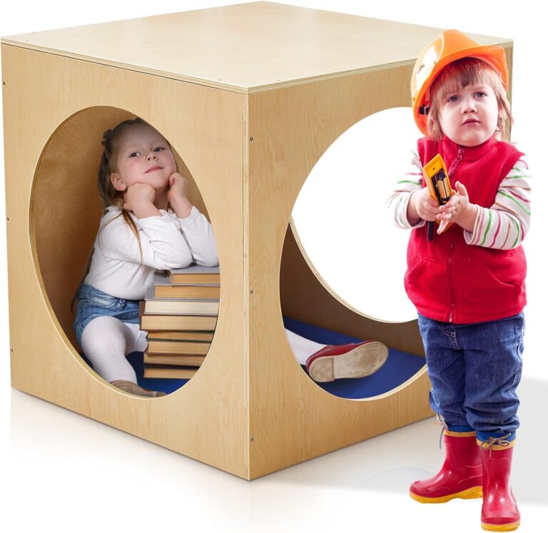 Sasylvia Reading Cube Cozy Set with Rest Mat: 30x30x30 Inch Natural Wood Nook for Preschool, Homeschool & Daycare