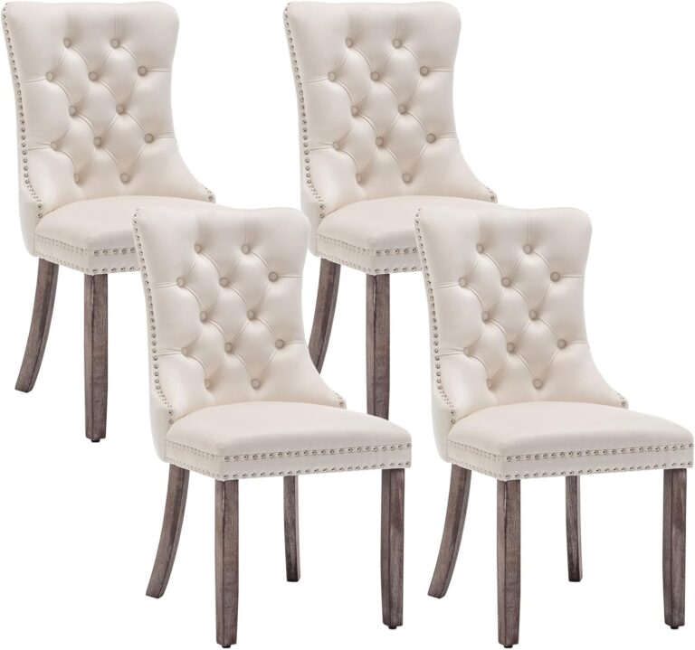 Velvet Dining Chairs Set of 4 – Upholstered Wingback Chairs with Tufted Back & Nailhead Trim for Kitchen Dining Room