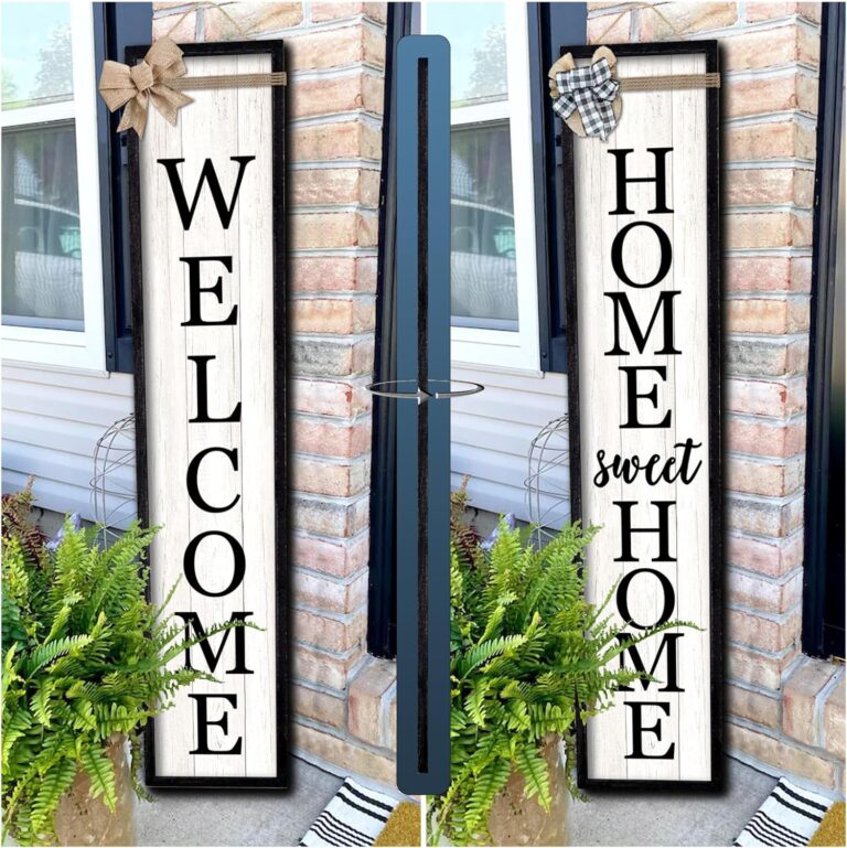 Surfapans Outdoor Welcome Sign: 45″X9″ 2-Sided Wooden Leaner for Front Porch, Rustic Farmhouse & Modern Decor (Black)