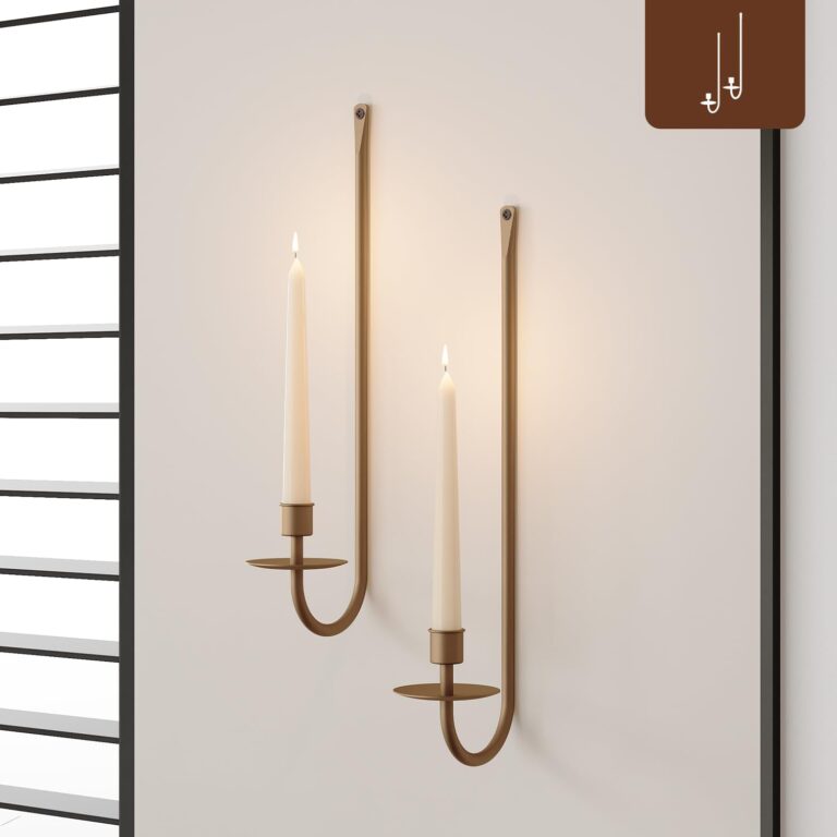 Set of 2 Modern Brass Wall Candle Sconces | Metal Candle Holder for Living Room, Farmhouse, Fireplace & Wedding Decor