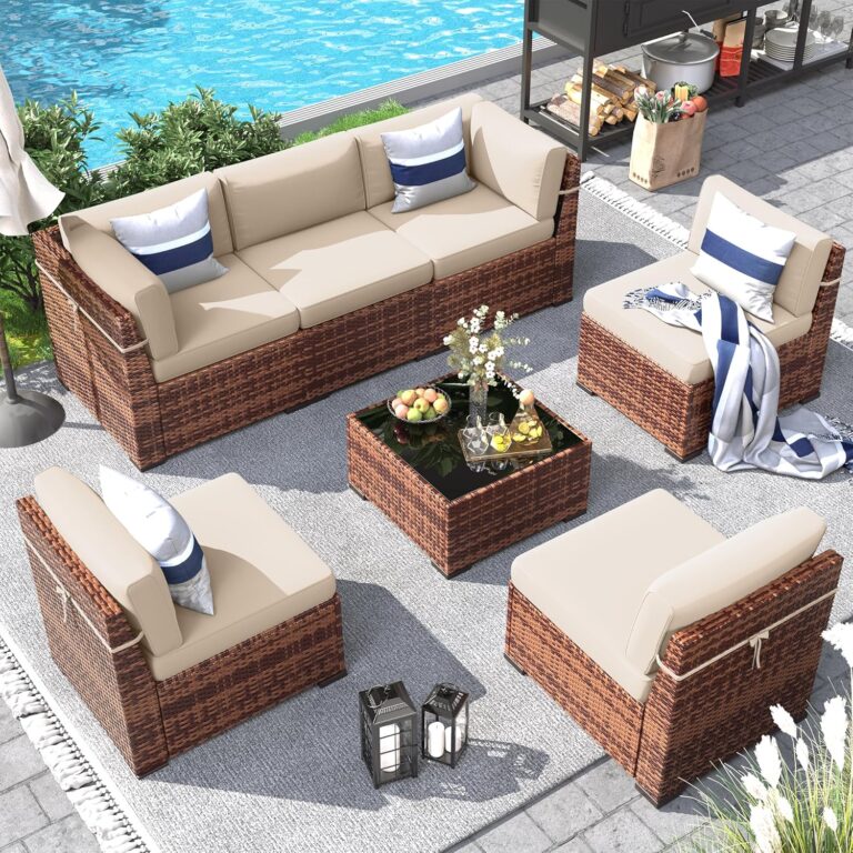 7-Piece All-Weather Wicker Patio Furniture Set | Modular Outdoor Sectional Sofa for Garden, Pool & Porch