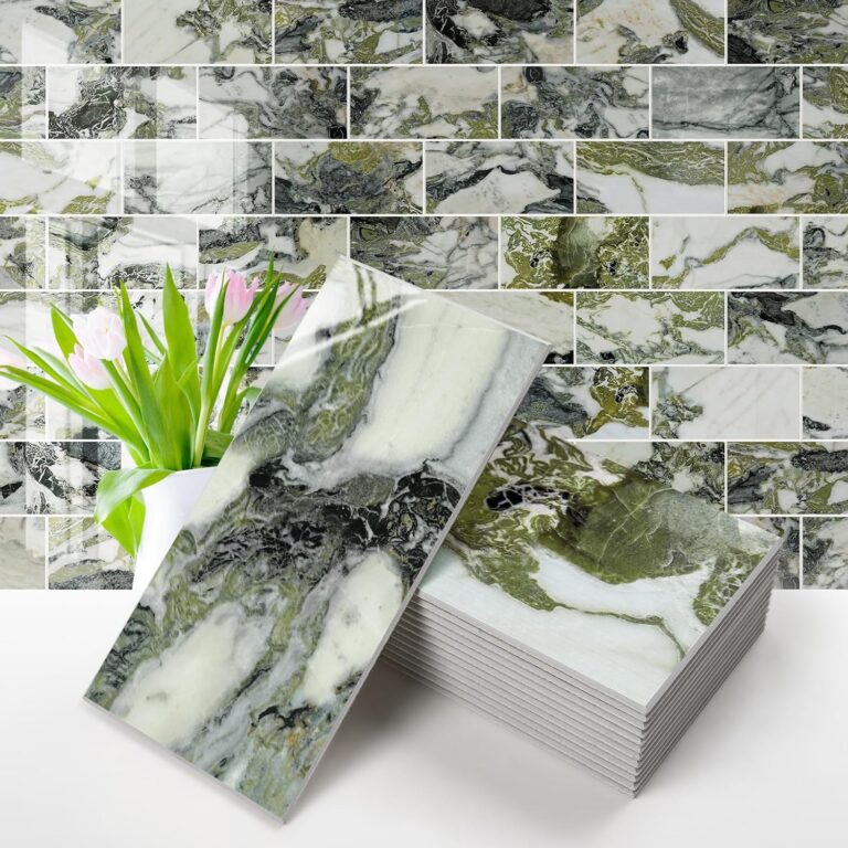 Vamos Tile 100-Piece Glossy Ice Green Peel and Stick Backsplash | 3×6 PVC Subway Tile with White Grout