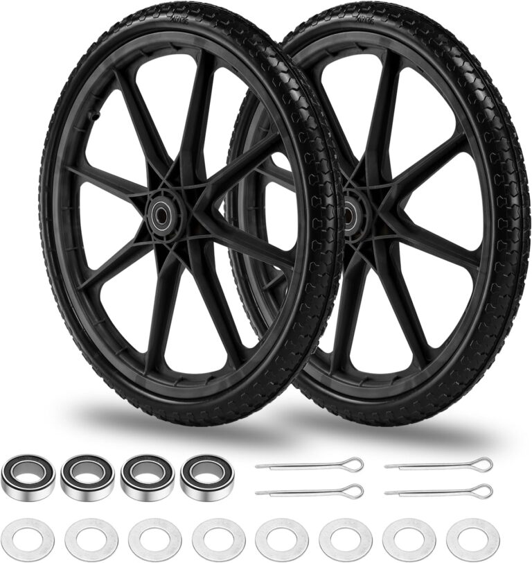20″ Flat Free Tire and Wheel Set (2 Pack) – Replacement for Rubbermaid Wheelbarrow, Lawn & Utility Carts